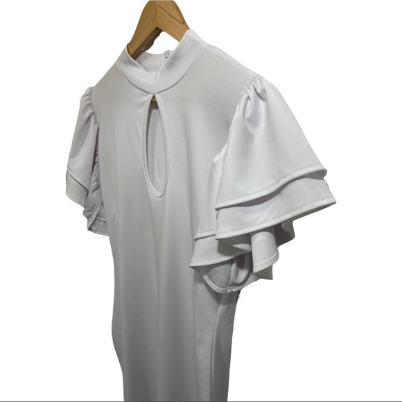 MOKORU WHITE RUFFLED DOUBLE TIERED SHORT SLEEVE BODY CON DRESS SIZE MEDIUM - Picture 12 of 16